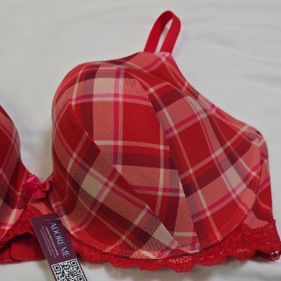 Adore Me Andy Demi  Women's Red Plaid Bra Size 38DD NwT. - Picture 2 of 6